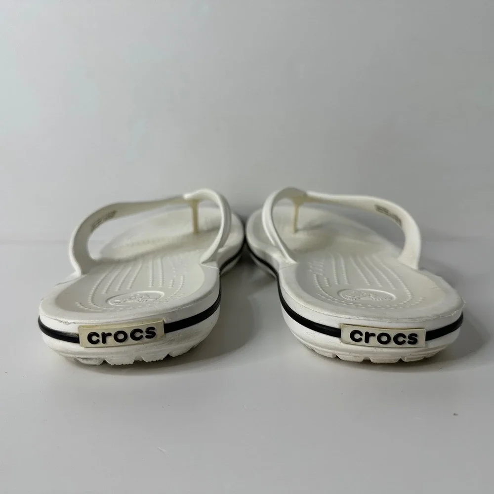 Crocs Crocband Flip Flops White Black 11033 Beach Sandals Mens 9 Womens 11